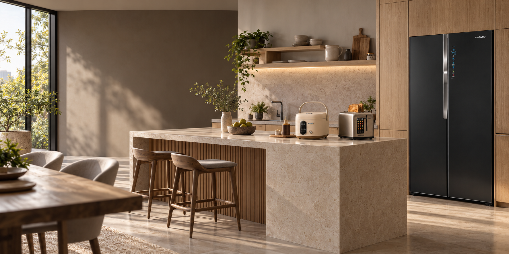Daewoo refrigeration in an oak kitchen